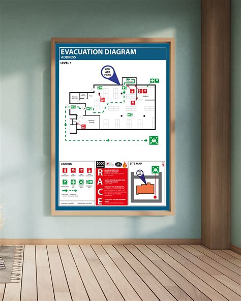 Diagram illustrating the placement of evacuation signs along an evacuation route.