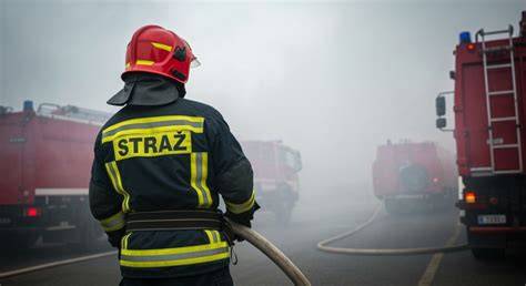 Strażacy w akcji gaśniczej podczas pożaru