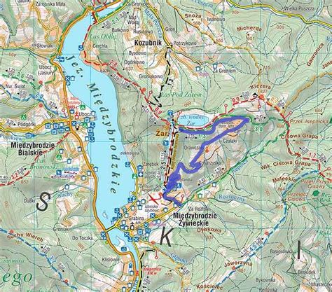 Mapa Żar z zaznaczonym kompleksem pałacowo-zamkowym