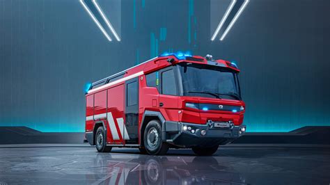 Render elektrycznego wozu strażackiego Rosenbauer RT