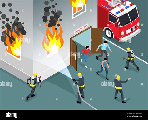 Photo of firefighters evacuating people from a burning building