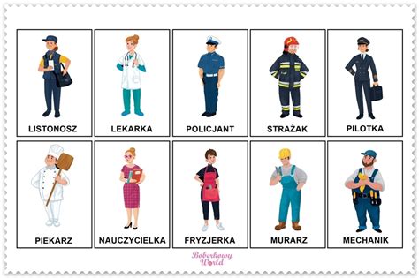 Ilustracje poszczególnych kart przedstawiające zawody i ich atrybuty
