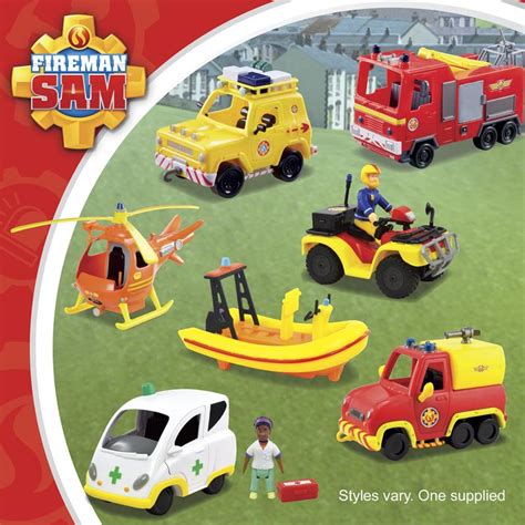 Infographic showing different types of Fireman Sam products (games, toys, books, puzzles)