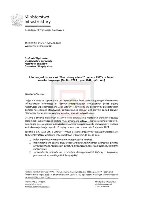schemat interpretacji przepisów przez Ministerstwo Infrastruktury