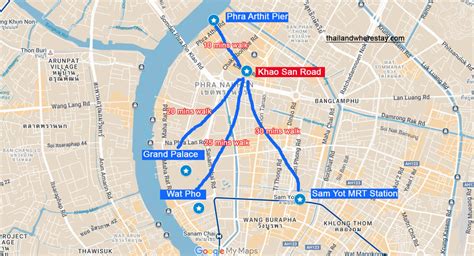 mapa okolicy Khao San Road z zaznaczoną lokalizacją hotelu