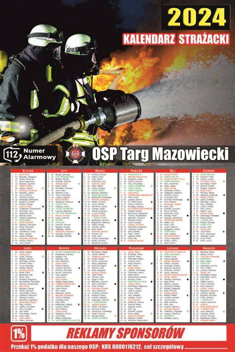 Zestawienie różnych typów kalendarzy strażackich: tradycyjnych, zrywalnych, listwowanych.