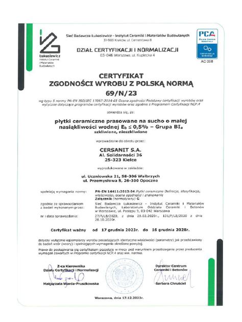 certyfikat zgodności PWP z normami