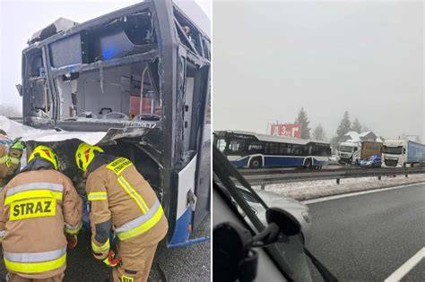 zdjęcie wypadku ciężarówki z autobusem na Zakopiance, Gaj