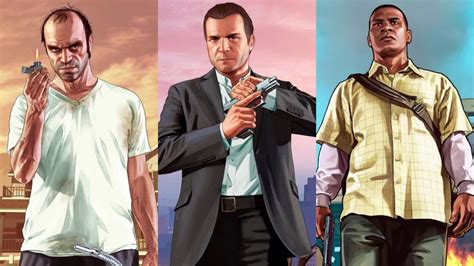 Zrzut ekranu z postaciami Michaela, Franklina i Trevora w GTA V