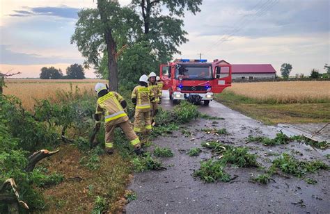 Strażacy OSP Kamień usuwający skutki huraganu Dudley