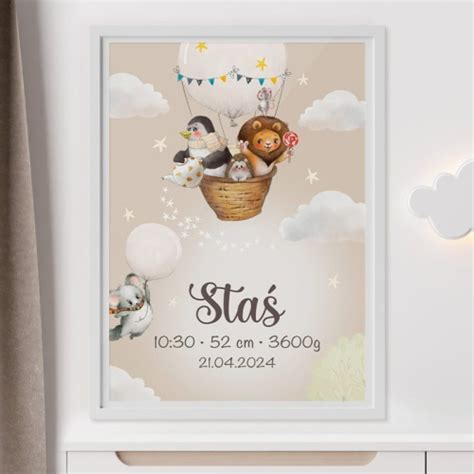 Personalizowany plakat z metryczką i motywem wozu strażackiego
