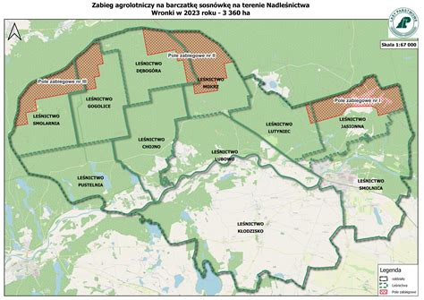 Mapa Nadleśnictwa Herby z zaznaczonym obszarem ćwiczeń lub infografika przedstawiająca rozprzestrzenianie się pożaru lasu