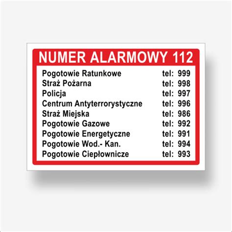 Tabliczki z numerami telefonów alarmowych
