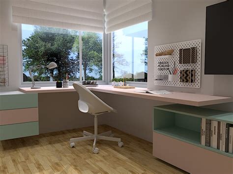 przykład biurka narożnego dla nastolatki z kolorowymi akcentami