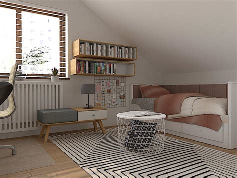 aranżacja pokoju nastolatki w stylu skandynawskim z elementami bieli i drewna