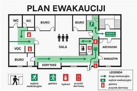 schemat prawidłowego umiejscowienia znaków ppoż na ścianie z wymiarami