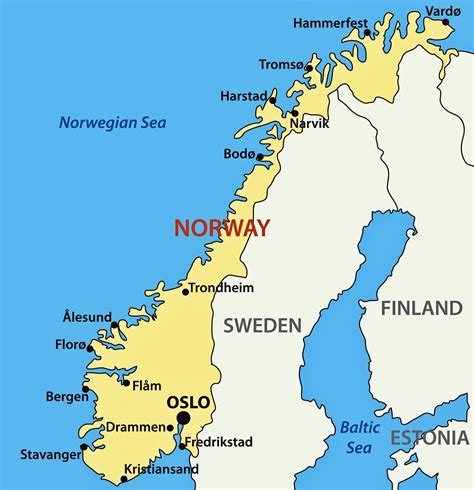mapa Norwegii z zaznaczonymi głównymi tunelami