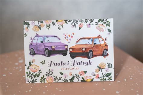 Motyw retro samochodu na zaproszeniach ślubnych