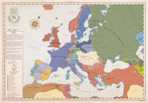 Mapa kampanii rosyjskiej 1812 roku z zaznaczonymi kluczowymi bitwami i trasami wojsk