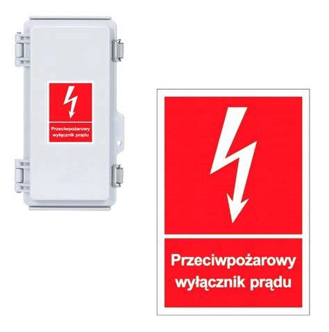 Przykładowy znak przeciwpożarowy wyłącznika prądu z nadrukiem fotoluminescencyjnym