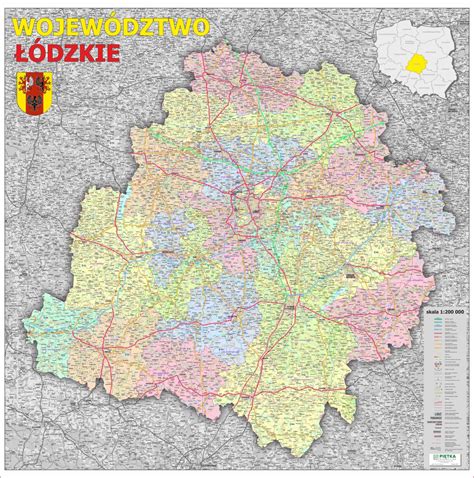 Mapa województwa łódzkiego z zaznaczoną lokalizacją Otębusów
