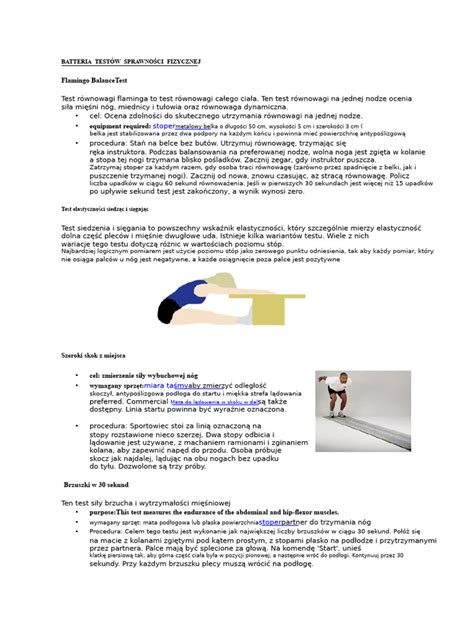 Infografika przedstawiająca poszczególne etapy testów sprawności fizycznej