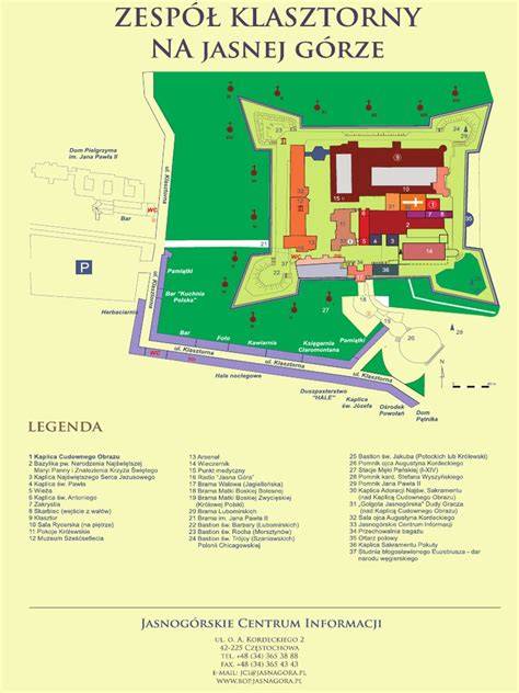 Plan klasztoru Jasna Góra z zaznaczonymi miejscami pożarów