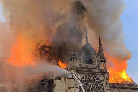Notre-Dame Cathedral after the fire, showing the damaged roof and missing spire