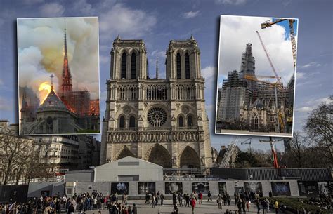 Zdjęcie katedry Notre-Dame po ugaszeniu pożaru, z widocznymi zniszczeniami dachu i iglicy