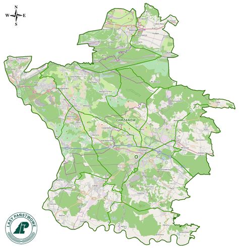 mapa Nadleśnictwa Nowogard z zaznaczonymi obszarami leśnymi