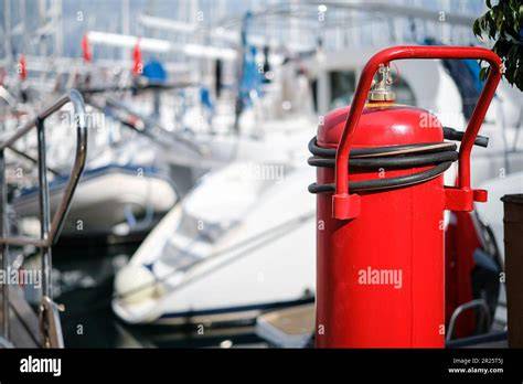 Thematic photo of a yacht with a fire extinguisher inside