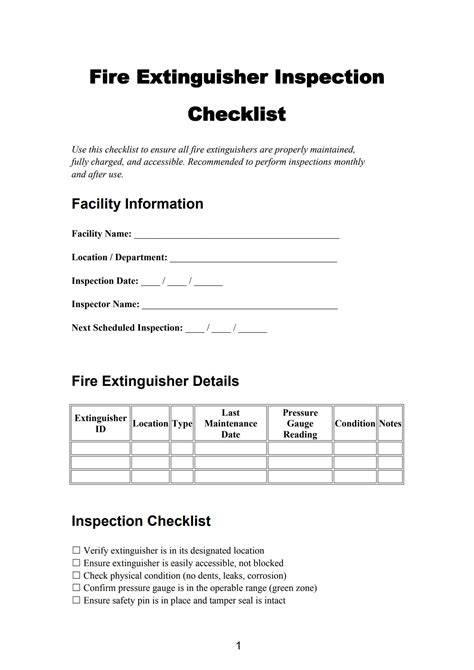 Graphic showing a checklist for fire extinguisher maintenance