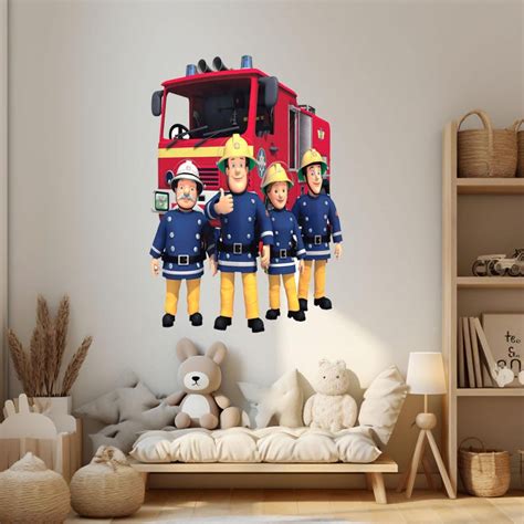 Thematic photo of a child's room decorated with Fireman Sam 2D wall stickers on a wall