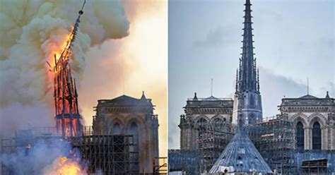 Zdalny widok na płonącą katedrę Notre-Dame z dymem i płomieniami