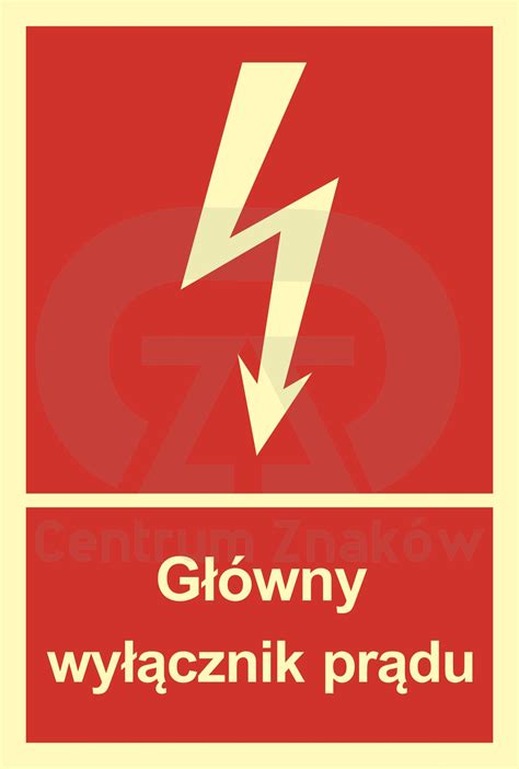 Znak graficzny głównego wyłącznika prądu na czerwonym tle