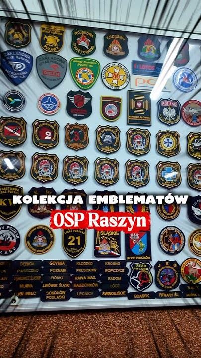 Infografika z przykładami emblematów i dystynkcji OSP