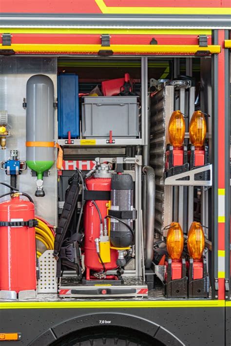 Infographics showing the equipment of a fire truck