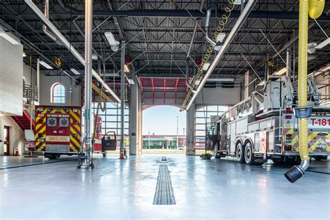 Technical drawing of a fire station with two garage bays
