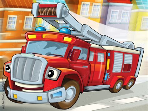 Ilustracja dzieci kolorujących strażaka i wóz strażacki