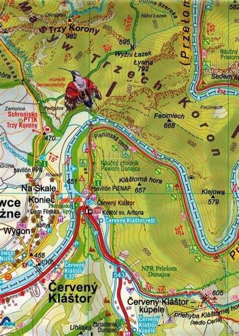 Mapa turystyczna Pienin z zaznaczonym Krościenkiem nad Dunajcem