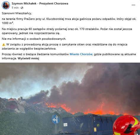 Zdjęcie płonących hal produkcyjnych w Sulechowie, widoczne gęste kłęby dymu