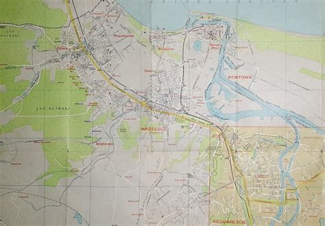 Mapa Gdańska z 1945 roku, wskazująca lokalizację kościoła św. Józefa i Motławy