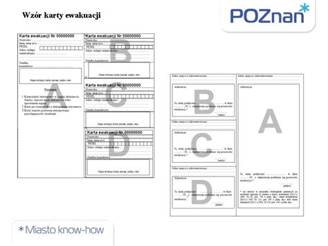 Wzór Karty Ewakuacji (część A, B, C)