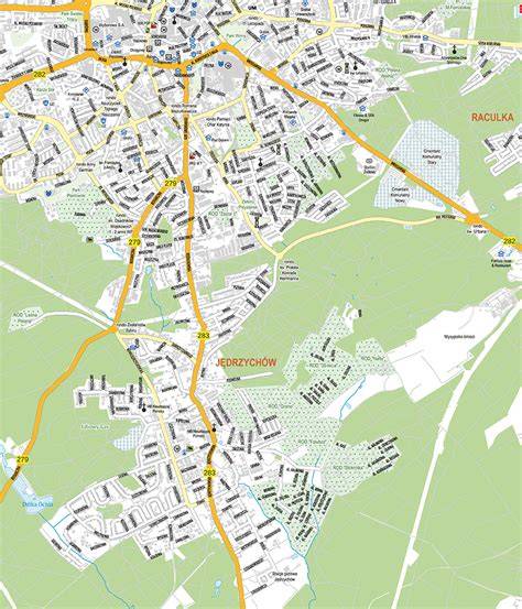 Mapa Zielonej Góry z zaznaczonymi miejscami pożarów kamienic