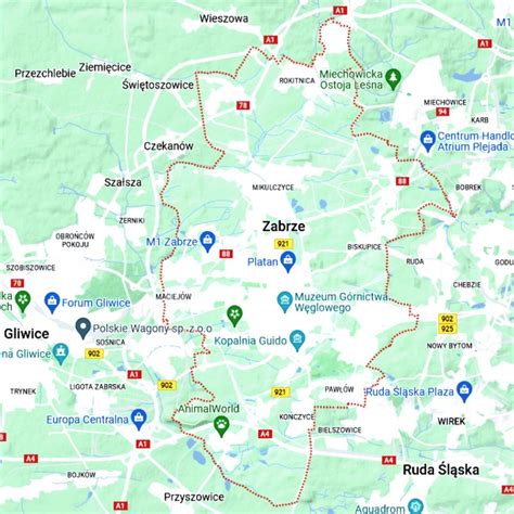 Mapa Polski z zaznaczonymi miastami: Zabrze, Katowice, Strzegom, Wejherowo, prezentująca miejsca pożarów na ulicy Kochanowskiego