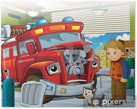 The red firetruck - duty - illustration for the children