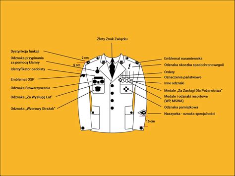 Ilustracja przedstawiająca symbol OSP i oznaczenia JOT na umundurowaniu.