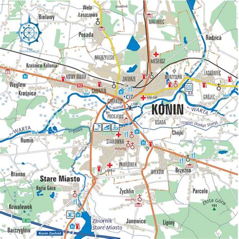 Mapa okolic Konina z zaznaczeniem ulicy Marantowskiej i Kanału Warta-Gopło