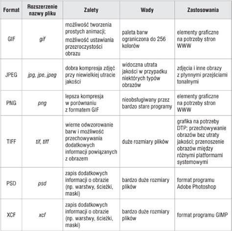 Tabela porównawcza formatów plików graficznych (JPEG, PNG, PDF) dla dokumentów z zaletami i wadami