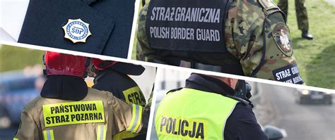 Grafika przedstawiająca różne służby mundurowe (wojsko, policja, straż pożarna, straż graniczna)